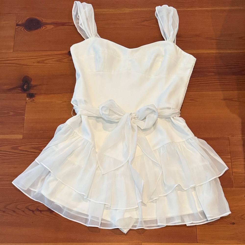 White Ruffled Dress (romper) with Bow